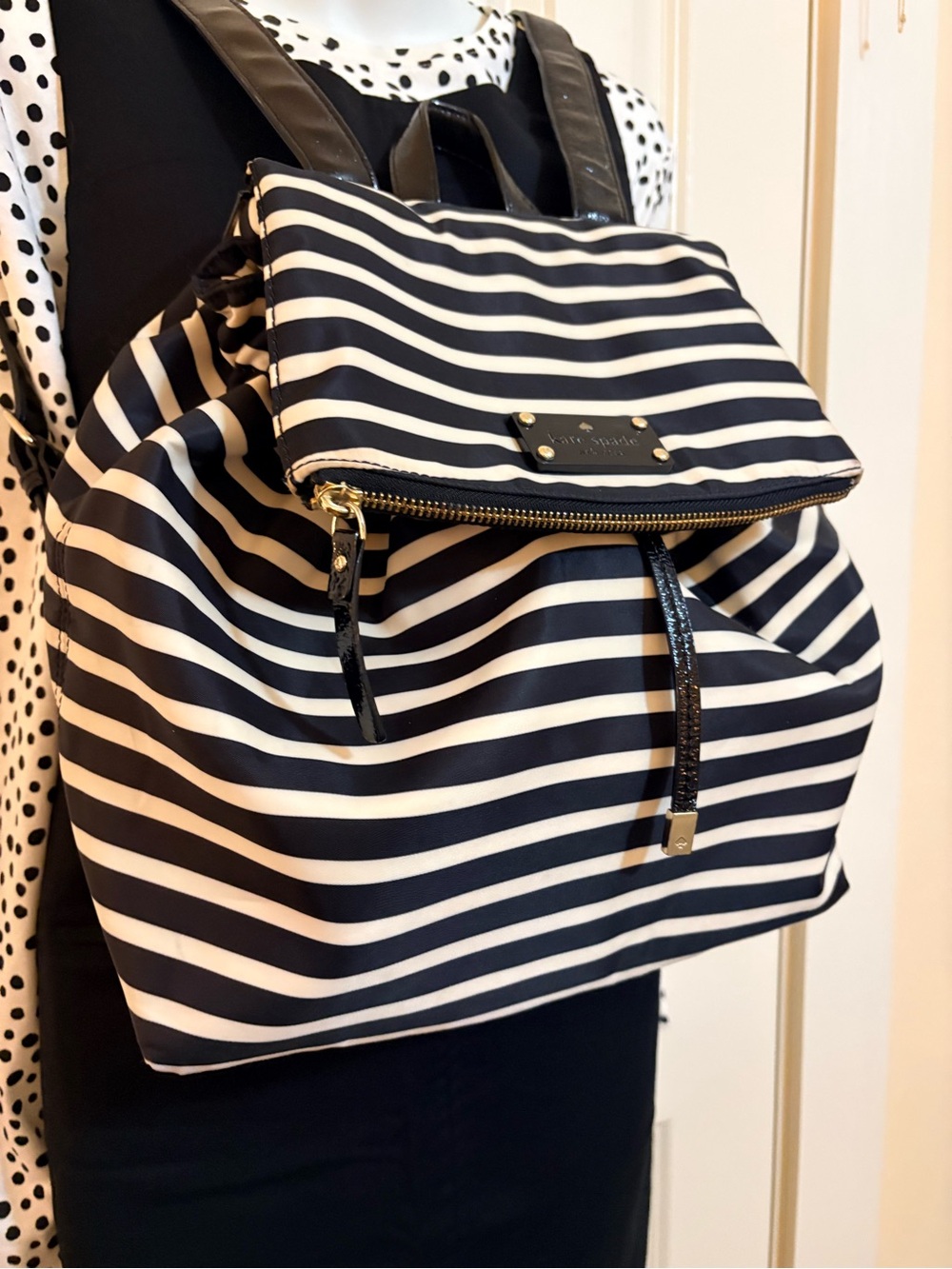 kate spade Black and White Striped Backpack,  UEC